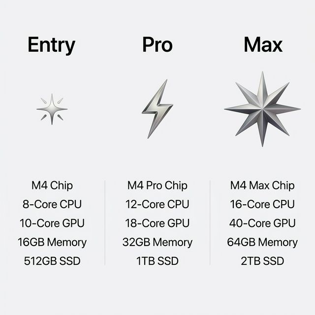 Mac Mini M4 Entry vs Pro vs Max Comparison Chart